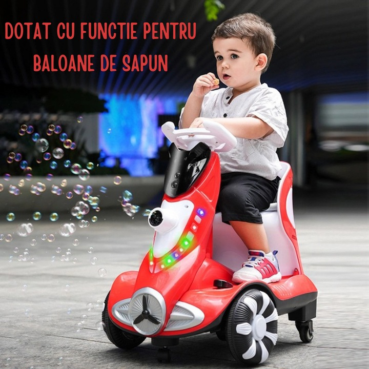 Scuter electric pentru copii ZMR 3-6 ani, 6V 4Ah, aparat făcut baloane și boxă muzicală, viteză 3.5-5.5 km/h, telecomandă roșu [2]