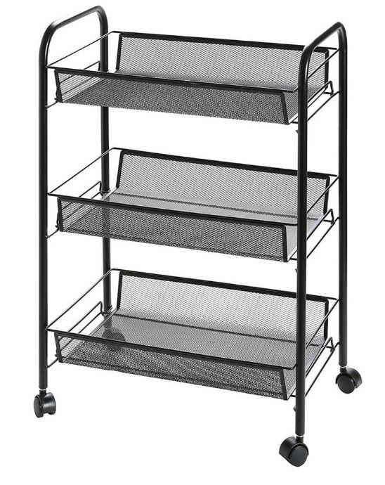 Raft cu 3 polițe și coșuri metalice ZMR, roți pivotante 360°, design modern, multifunctional, negru, 63x24x44 cm [1]