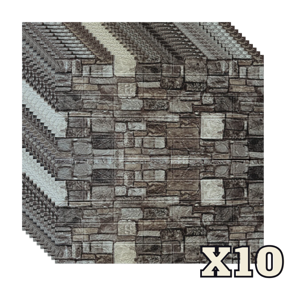 Set 10 Panouri Decorative Autoadezive 3D ZMR, 70x77 cm, Model 'Eleganta din Piatra Rustica', Grosime 3 mm, Material PVC Rezistent, Acoperire: 5,4 mp – Un Aspect Autentic cu Tonuri Naturale [1]