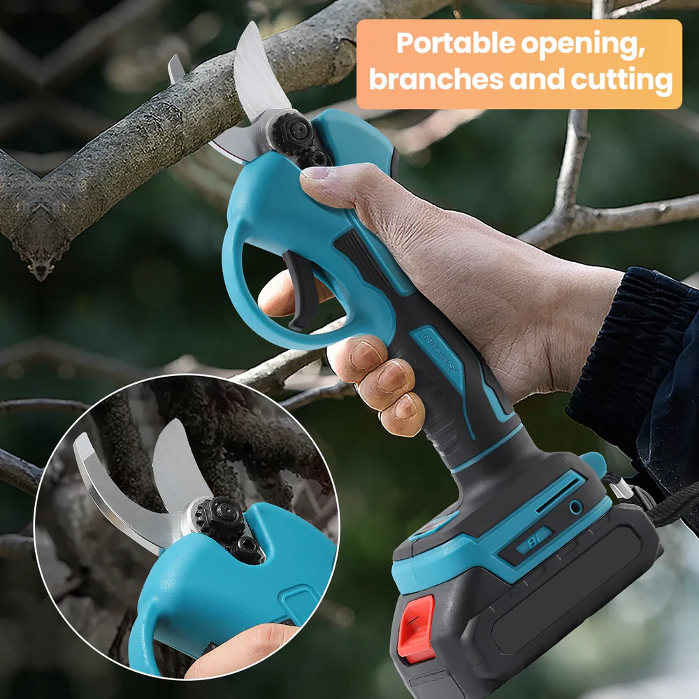 Foarfeca Electrica ZMR 48V 2x Baterii 2000mAh Li-Ion, Motor Brushless, Lame SK5 Otel Carbon, Taiere Crengi 0-30mm, Autonomie 3.5h, Incarcare 2h, Greutate Redusa, Kit Complet: Incarcator, Ulei, Piatra [10]