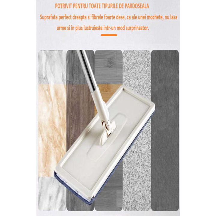 Mop Profesional cu Galeata cu Doua Cuve, Rotativ 360, Maner Telescopic Inox, Lavete Microfibra Reutilizabile [10]