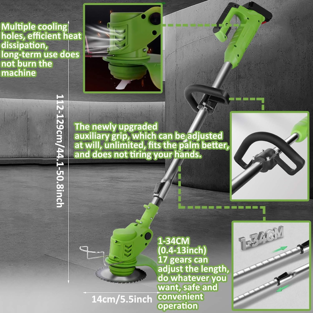 Motocoasa Electrica Profesionala ZMR 48V, 2x Acumulatori 4000mAh, 18000 RPM, Motor 1800W, Disc Metalic 15cm, 2 Cutite Otel, 5 Cutite Plastic, Brat Ajustabil 90-120cm, Cap Rotativ 90°, Autonomie 4h, In [15]