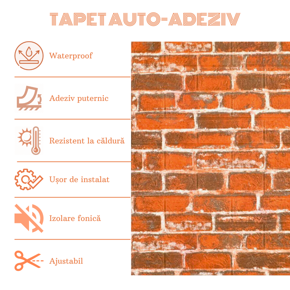 Set 10 Panouri Decorative Autoadezive 3D ZMR, 70x77 cm, Model 'Caramida Rosie', Grosime 3 mm, Material PVC Rezistent la Umiditate, Acoperire: 5,4 mp – Ideal pentru Bucatarii, Cafenele sau Spatii Rusti [4]