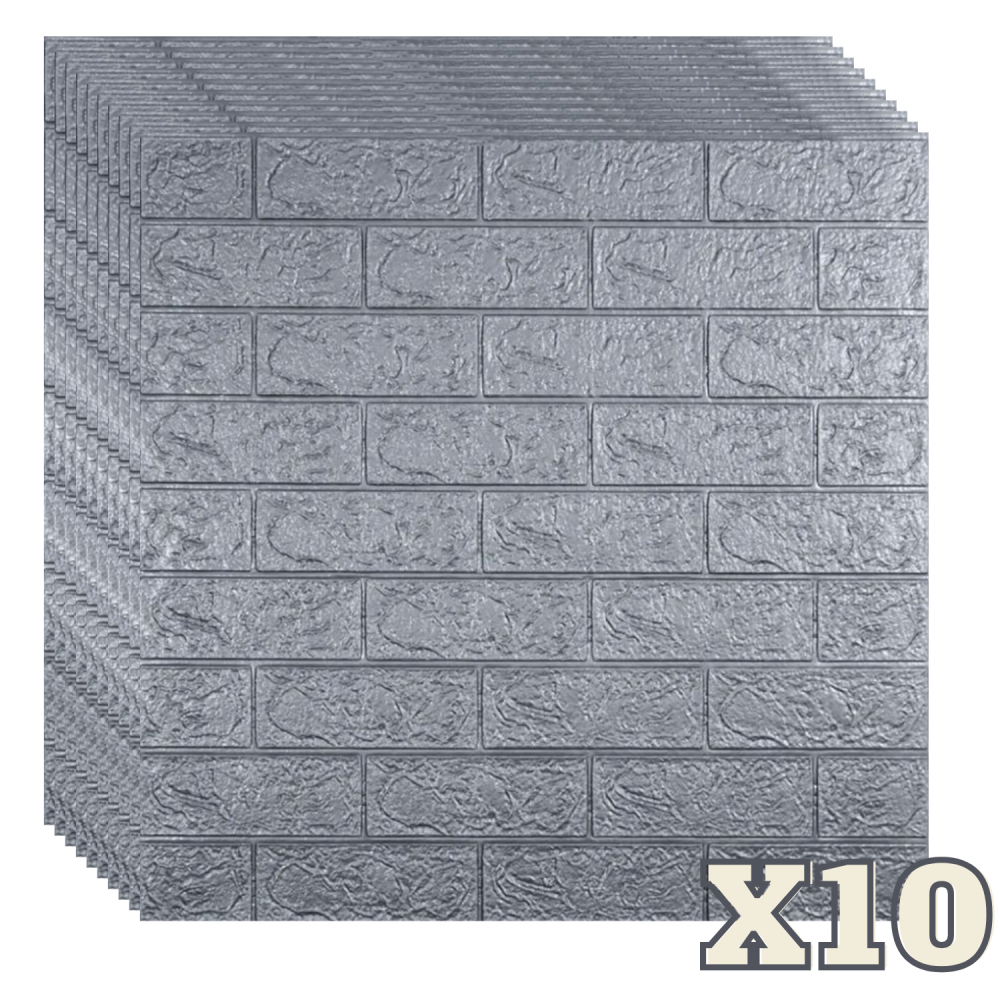 Set 10 Panouri Decorative Autoadezive 3D ZMR, 70x77 cm, Design 'Caramida Gri', Grosime 3 mm, Material PVC, Acoperire: 5,4 mp – Modern si Usor de Aplicat, Perfect pentru Spatii cu Aspect Industrial [1]