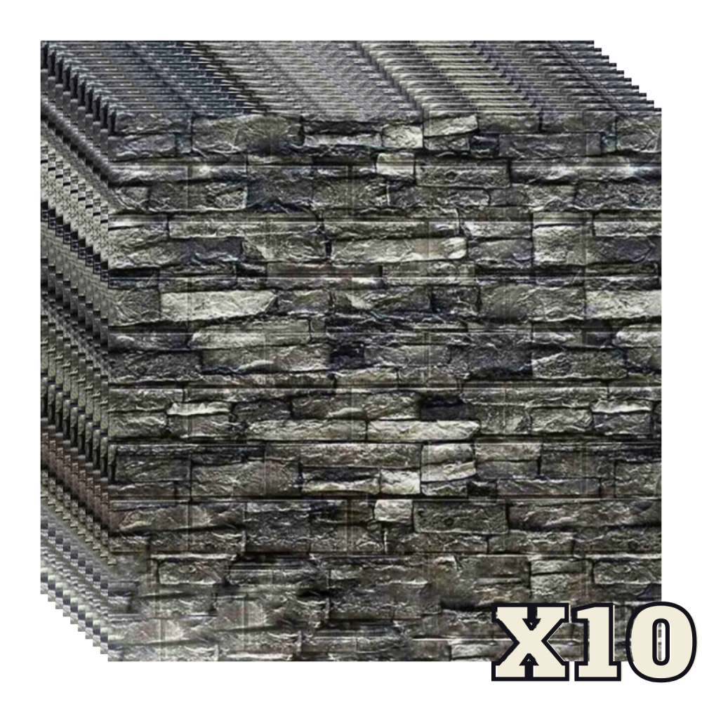 Set 10 Panouri Decorative Autoadezive 3D ZMR, 70x77 cm, Textura 'Piatra Naturala Intunecata', Grosime 3 mm, Material PVC Rezistent, Acoperire: 5,4 mp – Potrivit pentru Spatii cu Design Industrial [1]