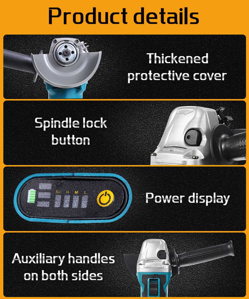 Polizor unghiular fara fir ZMR 125mm, 500W, 48V, motor fara perii, 3 trepte viteza, 2 acumulatori 1.5Ah, afisaj LED nivel baterie, maner lateral, blocare ax, protectie disc, carcasa aluminiu, incarcat [8]