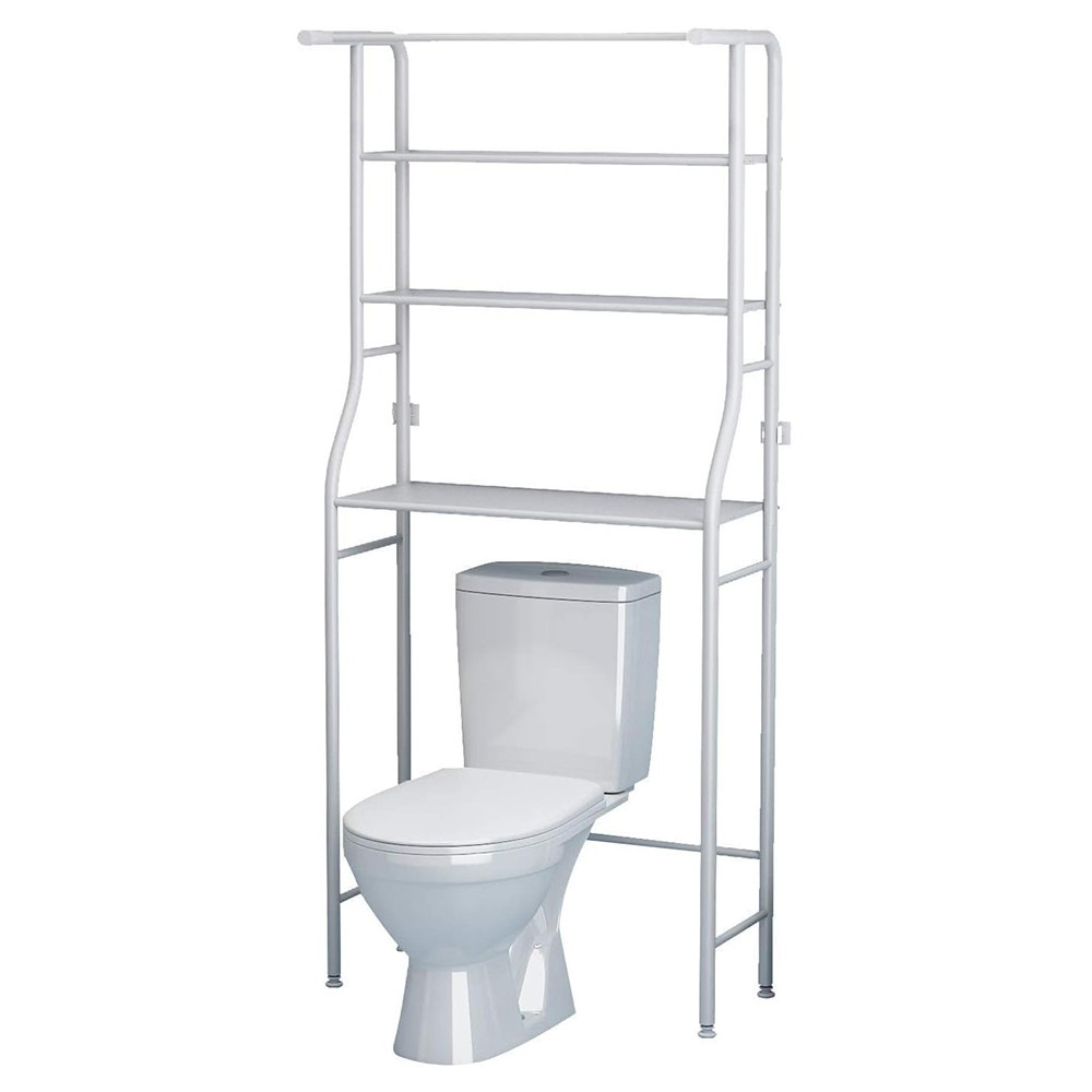 Raft Organizator pentru Baie, 3 Niveluri, Cadrul Metalic, Alb, 155x46x25 cm, Fara Gaurire, Depozitare Prosoape, Cosmetice, Produse Igiena, Montaj Usor, Picioruse Reglabile, Design Modern si Compact [2]