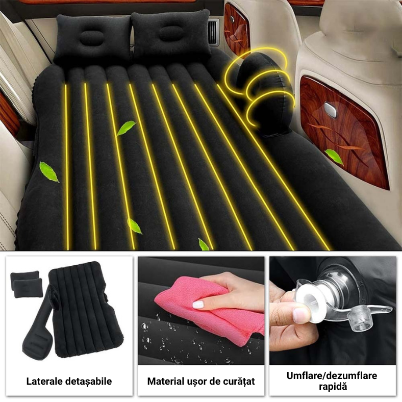 Saltea Auto Gonflabila ZMR pentru Bancheta Masinii, 75x125 cm, cu 2 Perne Incluse si Pompa Electrica, Design Ergonomic, Material PVC Rezistent, Impermeabil, Culoare Gri [6]