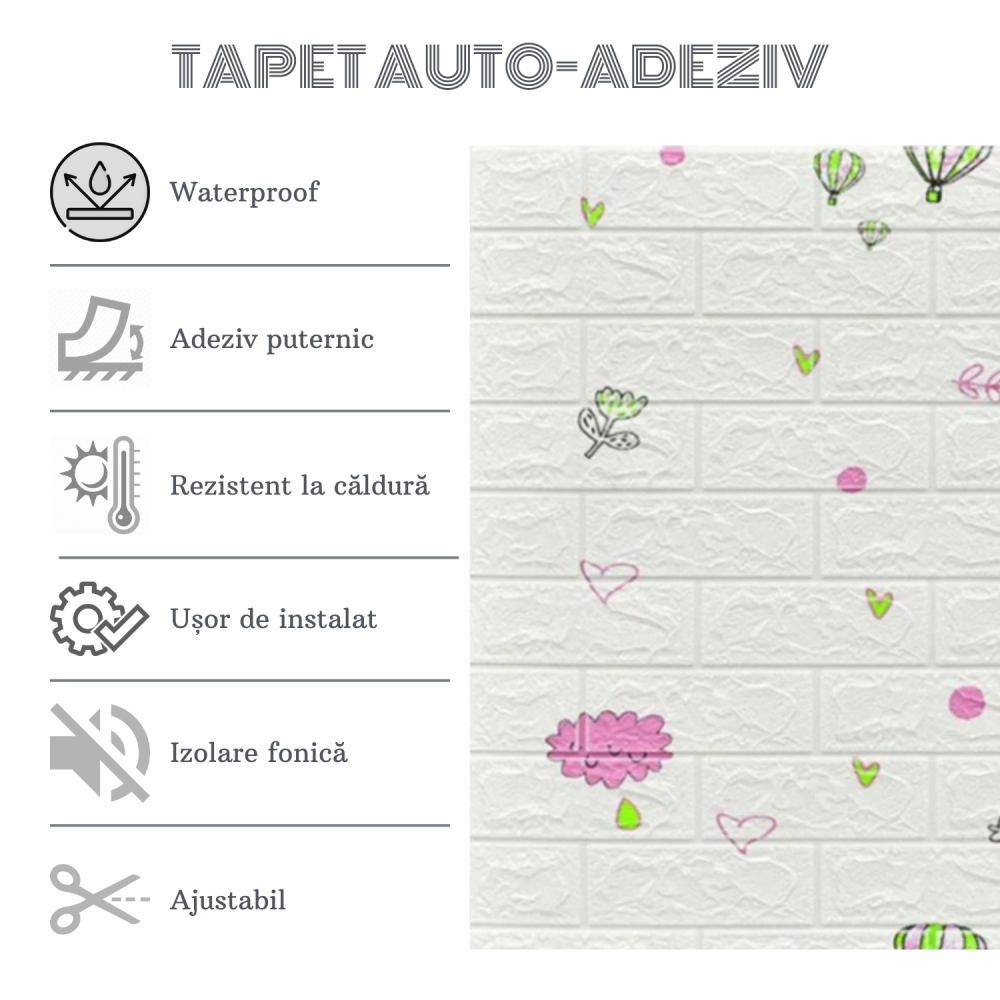 Set 10 Panouri Decorative Autoadezive 3D ZMR, 70x77 cm, Model 'Cer Jucaus', Grosime 3 mm, Material PVC Rezistent, Acoperire: 5,4 mp – Design Artistic cu Elemente Desenate [2]