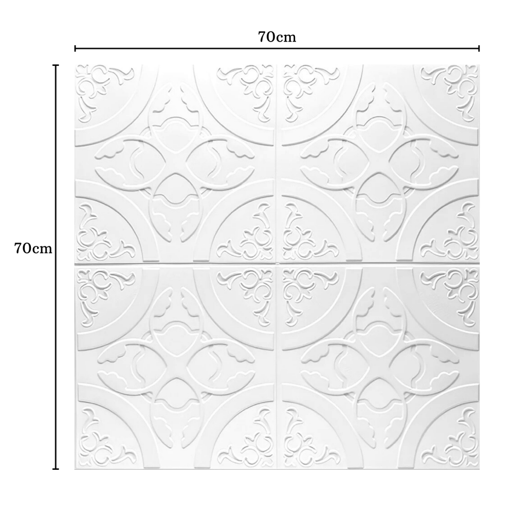 Set 10 Panouri Decorative Autoadezive 3D ZMR, 70x77 cm, Model 'Floral Clasic Alb', Grosime 3 mm, Material PVC Rezistent la Apa, Acoperire: 5,4 mp – Decoruri Clasice pentru Spatii Moderne [3]