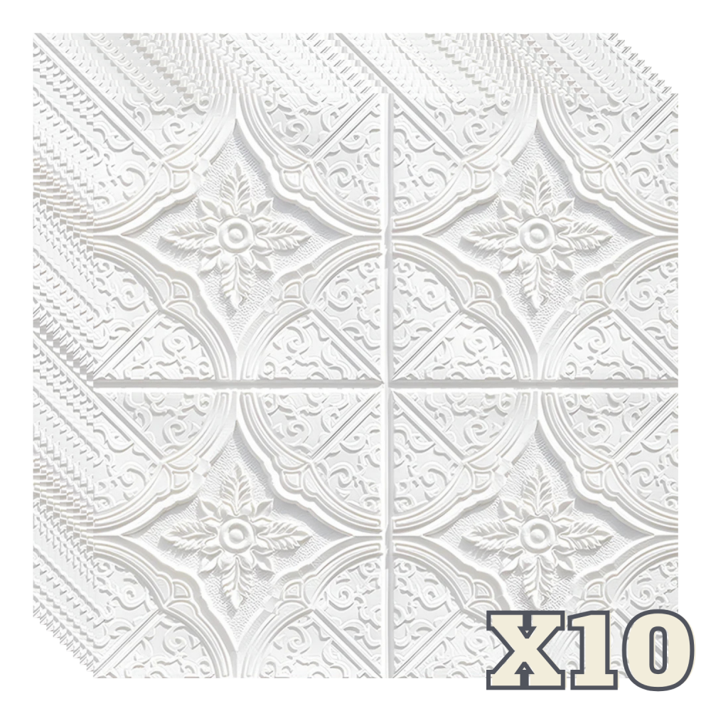 Set 10 Panouri Decorative Autoadezive 3D ZMR, 70x70 cm, Model 'Geometric Floral', Grosime 3 mm, Material PVC Rezistent la Apa, Acoperire: 4, 9 mp – Pereti Sofisticati si Delicati [1]
