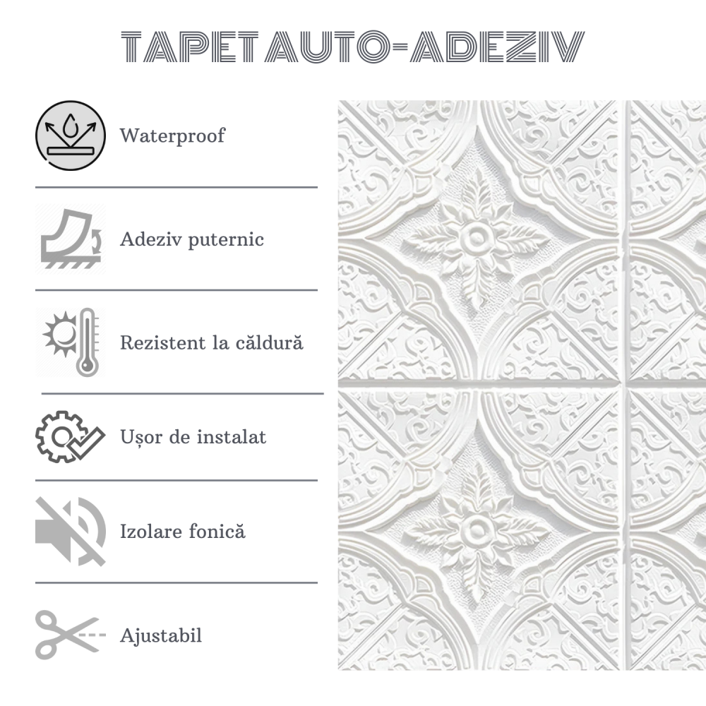 Set 10 Panouri Decorative Autoadezive 3D ZMR, 70x70 cm, Model 'Geometric Floral', Grosime 3 mm, Material PVC Rezistent la Apa, Acoperire: 4, 9 mp – Pereti Sofisticati si Delicati [2]