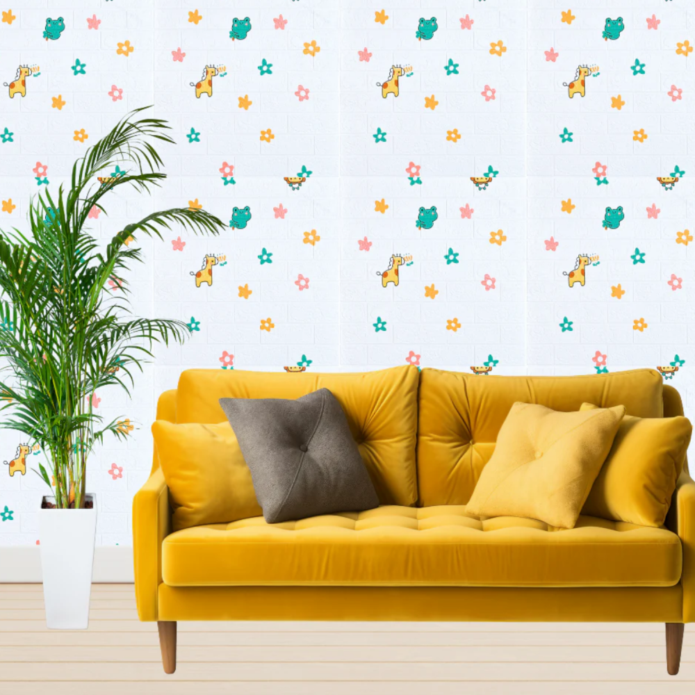 Set 10 Panouri Decorative Autoadezive 3D ZMR, 70x77 cm, Model 'Prieteni Veseli din Jungla', Grosime 3 mm, Material PVC Rezistent, Acoperire: 5,4 mp – Un Decor Plin de Culoare si Energie [6]