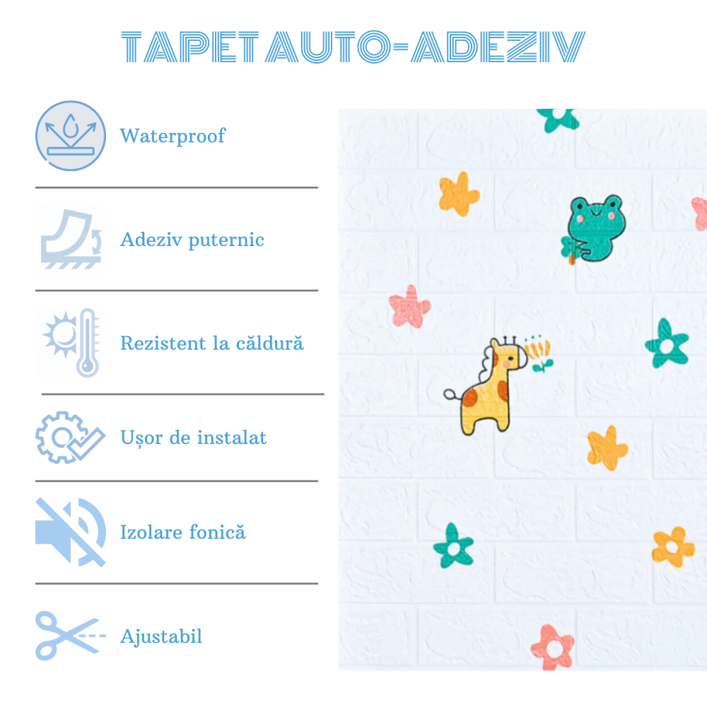 Set 10 Panouri Decorative Autoadezive 3D ZMR, 70x77 cm, Model 'Prieteni Veseli din Jungla', Grosime 3 mm, Material PVC Rezistent, Acoperire: 5,4 mp – Un Decor Plin de Culoare si Energie [2]