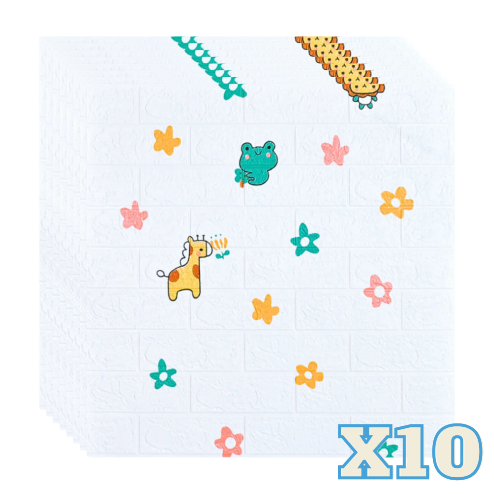 Set 10 Panouri Decorative Autoadezive 3D ZMR, 70x77 cm, Model 'Prieteni Veseli din Jungla', Grosime 3 mm, Material PVC Rezistent, Acoperire: 5,4 mp – Un Decor Plin de Culoare si Energie [1]