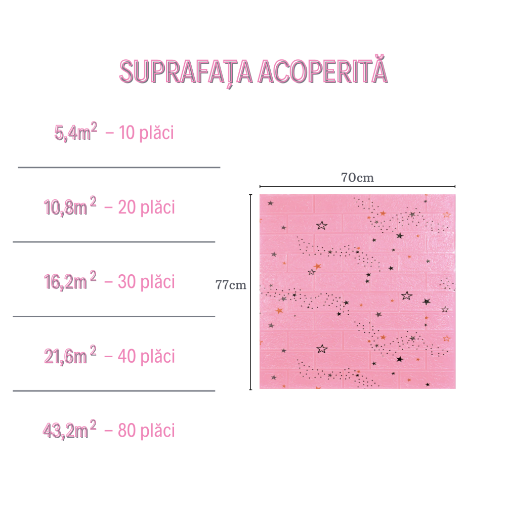 Set 10 Panouri Decorative Autoadezive 3D ZMR, 70x77 cm, Model 'Vis Galactic Roz', Grosime 3 mm, Material PVC Rezistent, Acoperire: 5,4 mp – Design Stelar cu Accente Jucause [5]