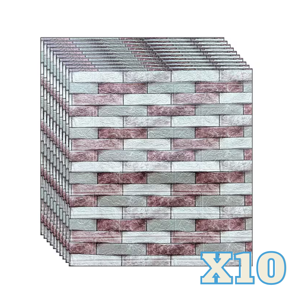 Set 10 Panouri Decorative Autoadezive 3D ZMR, 70x77 cm, Model 'Cărămidă Alb-Gri-Roz în Relief' [1]