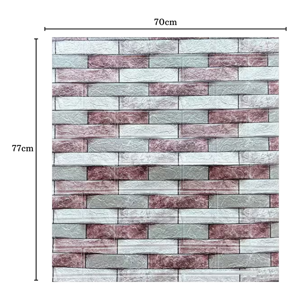 Set 10 Panouri Decorative Autoadezive 3D ZMR, 70x77 cm, Model 'Cărămidă Alb-Gri-Roz în Relief' [2]