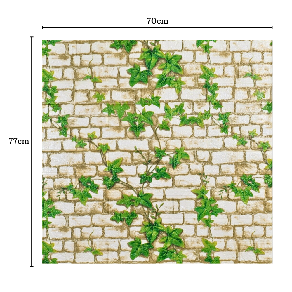 Set 10 Panouri Decorative Autoadezive 3D ZMR, 70x77 cm, Model 'Cărămidă Albă cu Viță de Vie Verde' [2]
