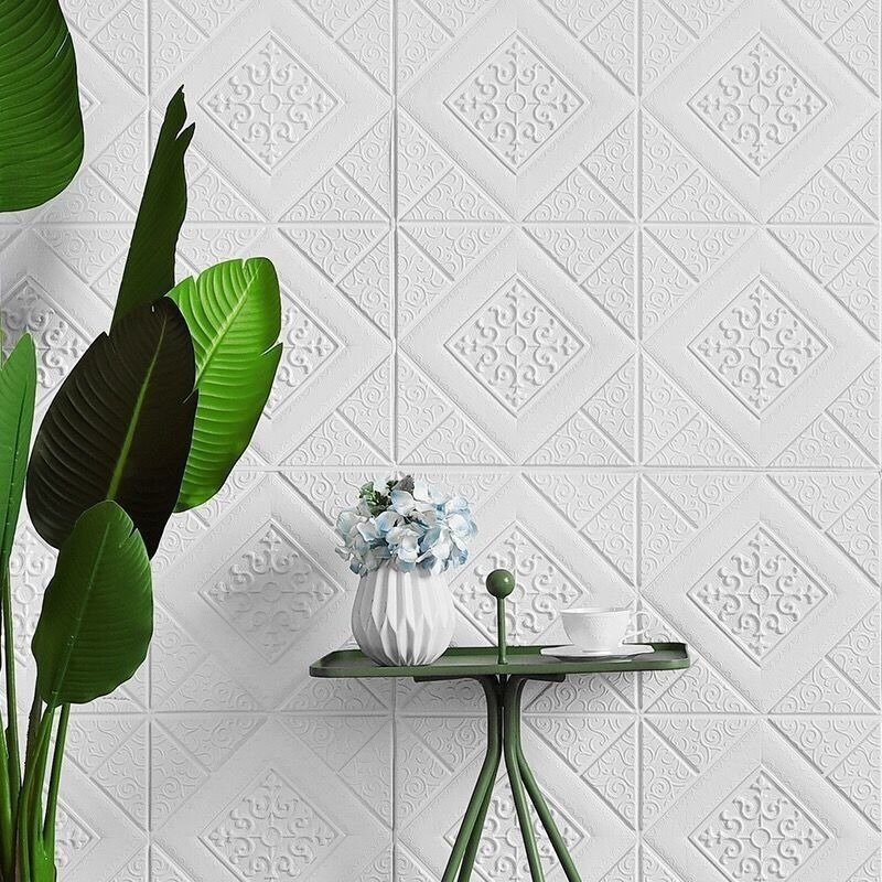 Set 10 Panouri Decorative Autoadezive 3D ZMR, 70x70 cm, Model 'Diamant Alb', Grosime 3 mm, Material PVC Rezistent la Apa, Acoperire: 4, 9 mp – Decoratiuni Geometrice pentru Spatii Stilate [5]