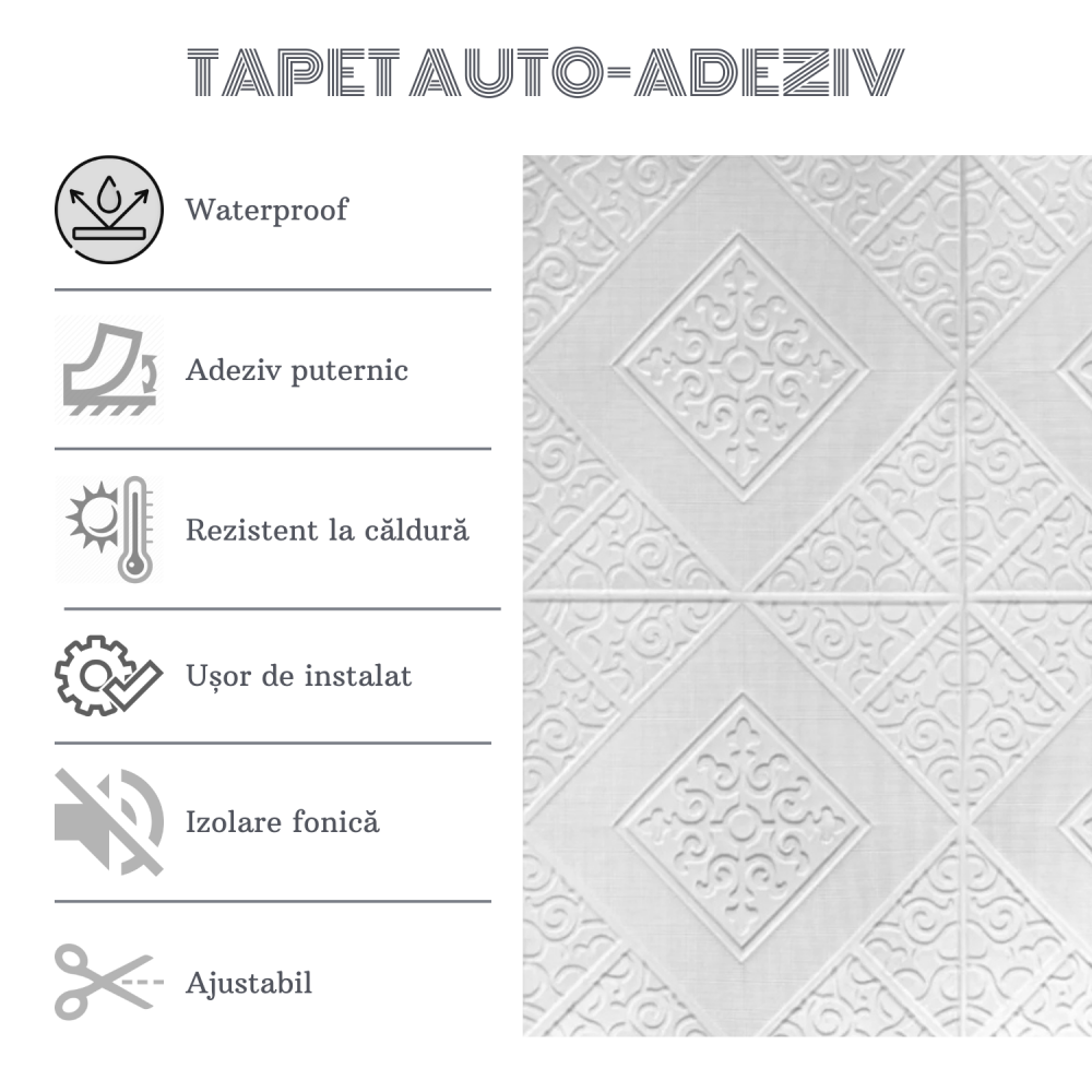 Set 10 Panouri Decorative Autoadezive 3D ZMR, 70x70 cm, Model 'Diamant Alb', Grosime 3 mm, Material PVC Rezistent la Apa, Acoperire: 4, 9 mp – Decoratiuni Geometrice pentru Spatii Stilate [4]