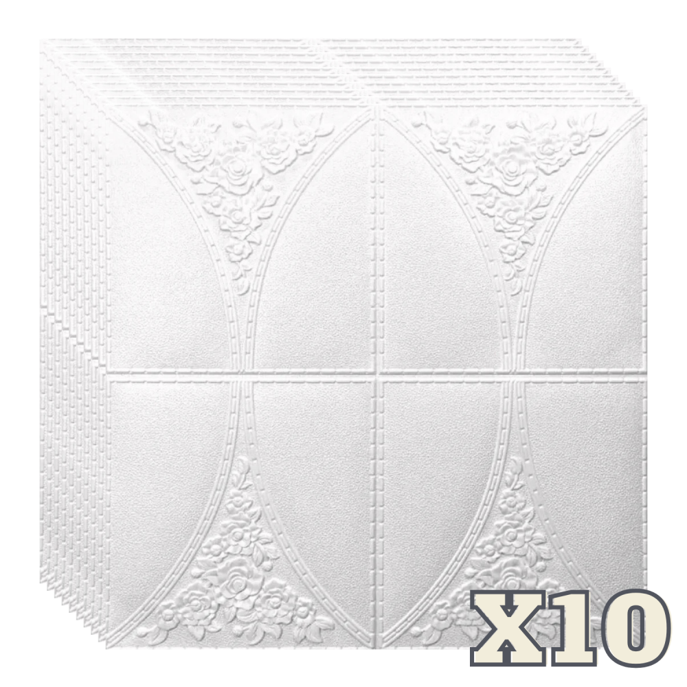 Set 10 Panouri Decorative Autoadezive 3D ZMR, 70x70 cm, Model 'Floral Arc Alb', Grosime 3 mm, Material PVC Rezistent la Apa, Acoperire: 4, 9 mp – Design Floral Clasic pentru Spatii Distinse [1]