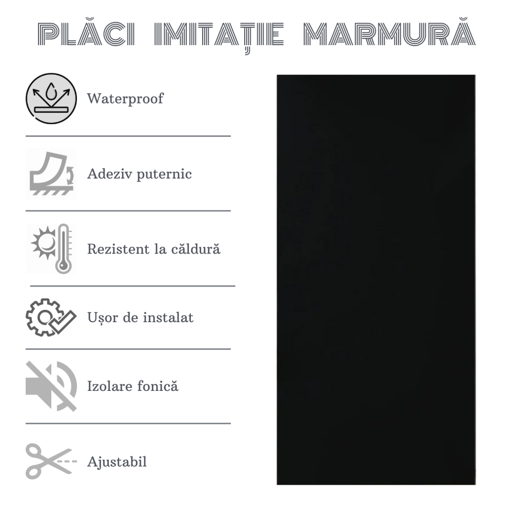 Set 10 Plăci Autoadezive Uni ZMR, 30x60 cm, Model 'Noir Absolut', Grosime 2 mm, Material PVC Impermeabil, Acoperire: 1,8 mp – Ideal pentru Interioare Elegante și Minimaliste - ZMR [4]