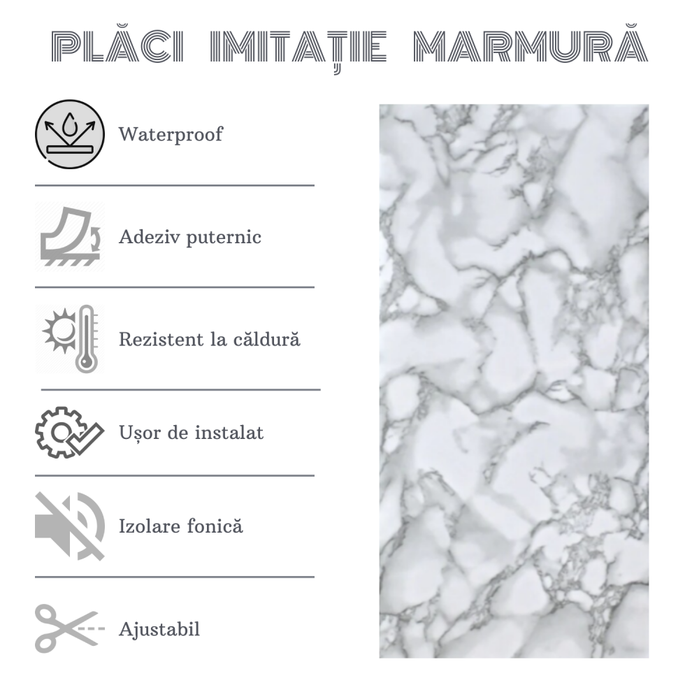 Set 10 Plăci Imitatie Marmură Autoadezive ZMR, 30x60 cm, Model 'Lumina Arctică', Grosime 2 mm, Material PVC Impermeabil, Acoperire: 1,8 mp – Pentru Interioare Rafinate și Moderne - ZMR [4]