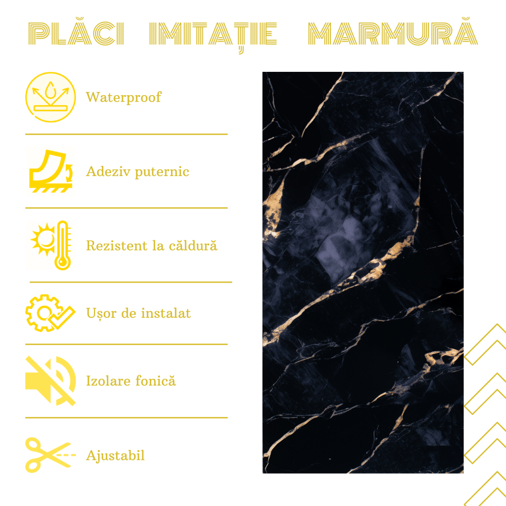 Set 10 Plăci Imitatie Marmură Autoadezive ZMR, 30x60 cm, Model 'Noaptea Aurie', Grosime 2 mm, Material PVC Impermeabil, Acoperire: 1,8 mp – Pentru Interioare Luxuriate și Moderne - ZMR [4]