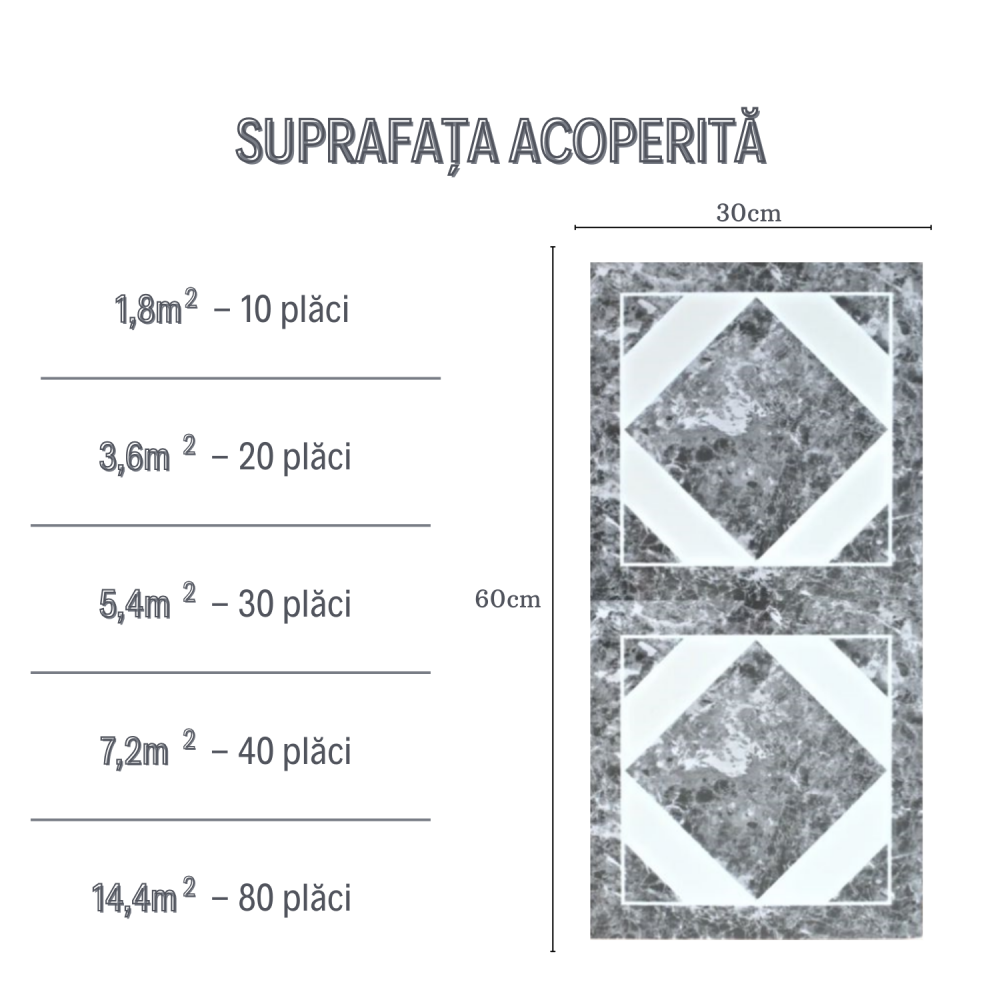 Set 10 Plăci Imitatie Marmură Autoadezive ZMR, 30x60 cm, Model 'Geometric Royal', Grosime 2 mm, Material PVC Impermeabil, Acoperire: 1,8 mp – Pentru Interioare Distincte și Elegante - ZMR [2]