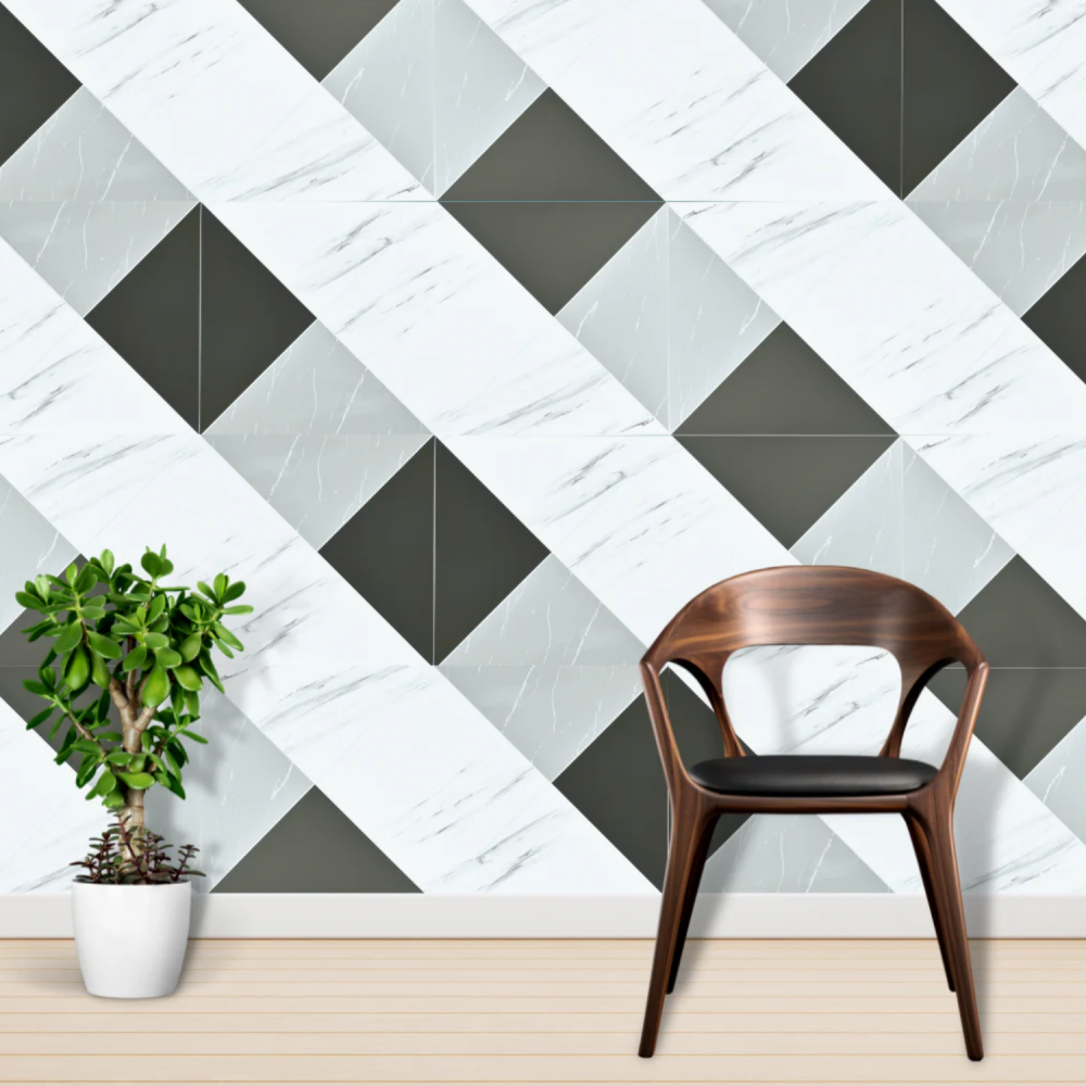 Set 10 Plăci Imitatie Marmură Autoadezive ZMR, 30x60 cm, Model 'Contrast Modern', Grosime 2 mm, Material PVC Impermeabil, Acoperire: 1,8 mp – Ideal pentru Interioare Contemporane - ZMR [5]