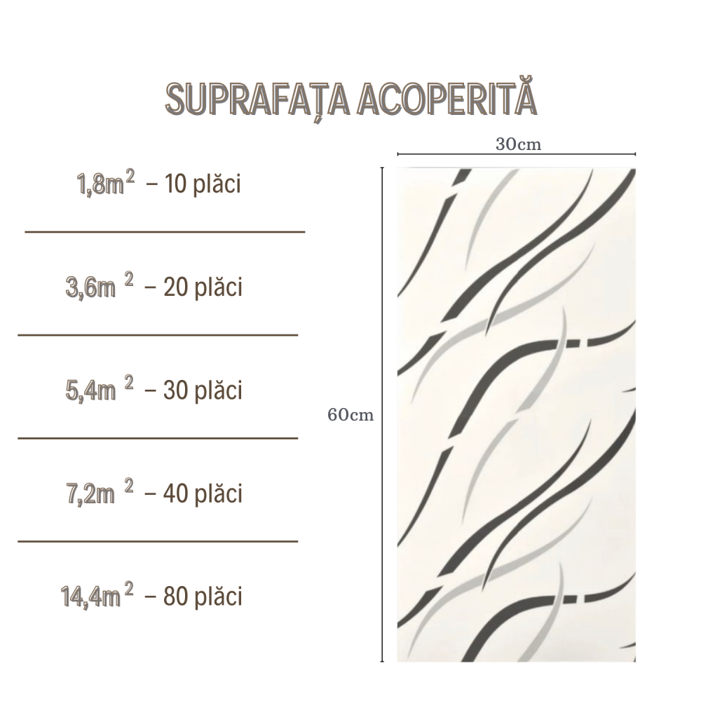 Set 10 Placi Imitatie Marmura Autoadezive ZMR, 30x60 cm, Model 'Linii Abstracte', Grosime 2 mm, Material PVC Rezistent, Acoperire: 1,8 mp – Ideale pentru Spatii Moderne si Creative [3]