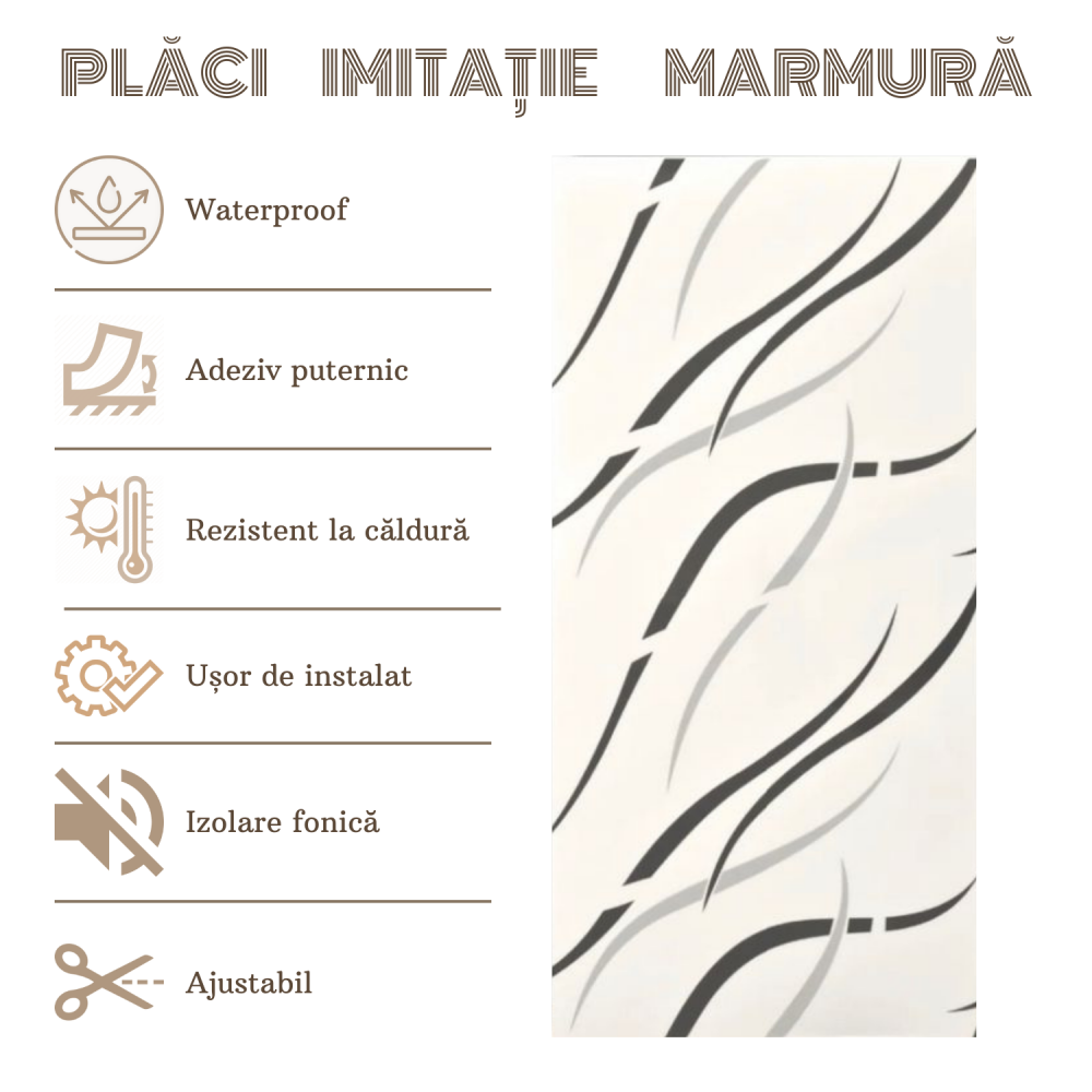 Set 10 Placi Imitatie Marmura Autoadezive ZMR, 30x60 cm, Model 'Linii Abstracte', Grosime 2 mm, Material PVC Rezistent, Acoperire: 1,8 mp – Ideale pentru Spatii Moderne si Creative [4]