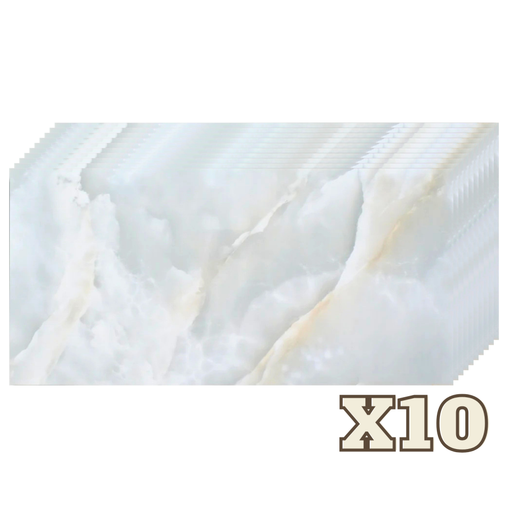 Set 10 Placi Imitatie Marmura Autoadezive ZMR, 30x60 cm, Model 'Marmura Alba', Grosime 2 mm, Material PVC Impermeabil, Acoperire: 1,8 mp – Perfecte pentru Spatii Umede precum Bai sau Bucatarii [1]