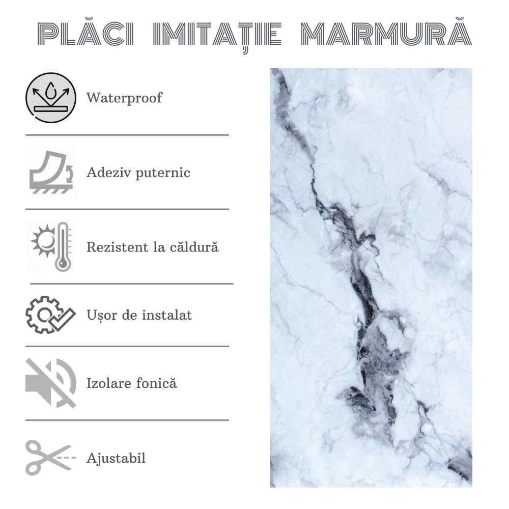 Set 10 Placi Imitatie Marmura Autoadezive ZMR, 30x60 cm, Model 'Reflexii de Gheata', Grosime 2 mm, Material PVC Impermeabil, Acoperire: 1, 8 mp – Eleganta Minimalista pentru Spatii Modern [4]