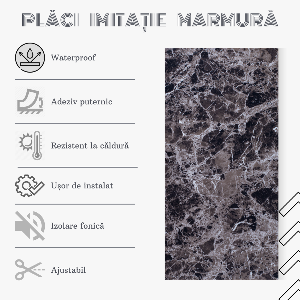 Set 10 Placi Imitatie Marmura Autoadezive ZMR, 30x60 cm, Model 'Tacerea Abisului', Grosime 2 mm, Material PVC Impermeabil, Acoperire: 1, 8 mp – Ideal pentru Interioare Elegante [4]