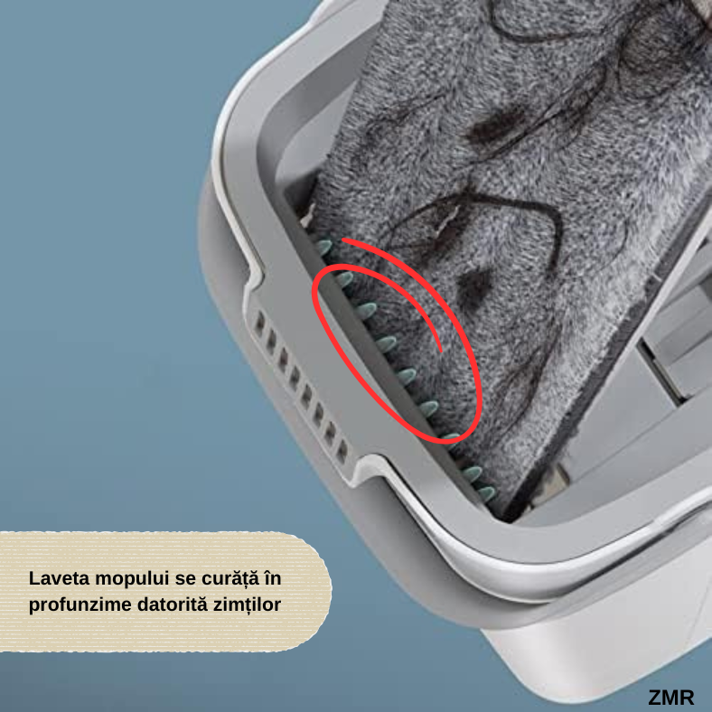 Set Mop Profesional ZMR cu Galeata si 2 Lavete din Microfibra, Functie de Autostoarcere, 360° Rotatie, Plastic si Metal Rezistent, Ideal pentru Podele din Lemn, Gresie si Linoleum, Culoare Alb [4]