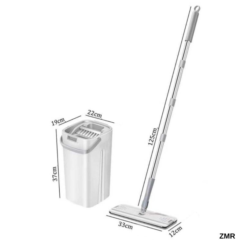 Set Mop Profesional ZMR cu Galeata si 2 Lavete din Microfibra, Functie de Autostoarcere, 360° Rotatie, Plastic si Metal Rezistent, Ideal pentru Podele din Lemn, Gresie si Linoleum, Culoare Alb [3]
