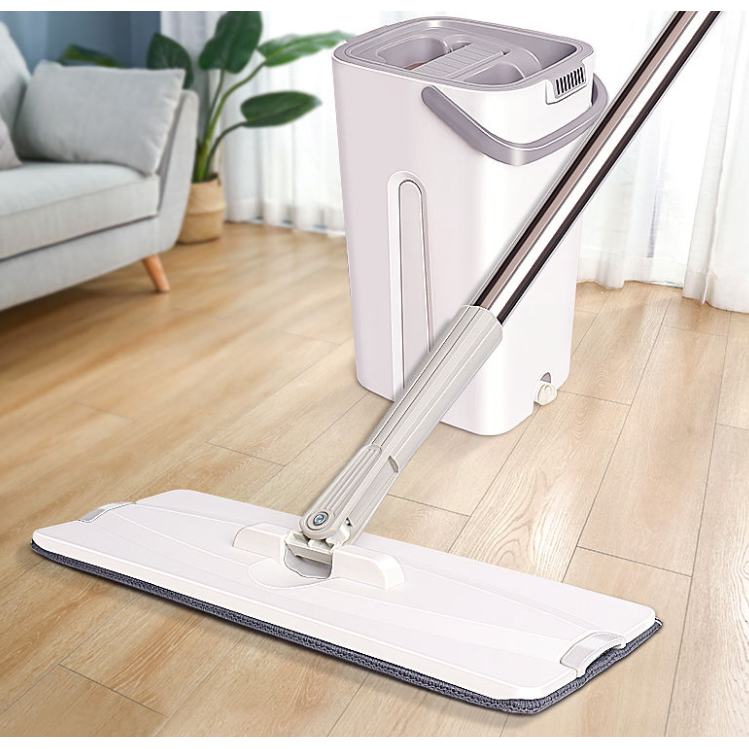 Set Mop Profesional ZMR cu Galeata si 2 Lavete din Microfibra, Functie de Autostoarcere, 360° Rotatie, Plastic si Metal Rezistent, Ideal pentru Podele din Lemn, Gresie si Linoleum, Culoare Alb [12]