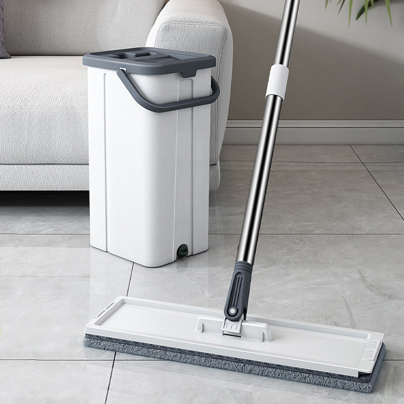 Set Mop Profesional ZMR cu Galeata si 2 Lavete din Microfibra, Functie de Autostoarcere, 360° Rotatie, Plastic si Metal Rezistent, Ideal pentru Podele din Lemn, Gresie si Linoleum, Culoare Alb [13]