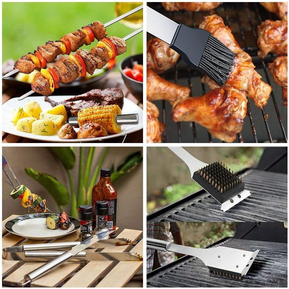 Set ustensile gratar ZMR 26 piese din otel inoxidabil premium cu geanta aluminiu 43x27x8cm – accesorii BBQ profesionale pentru picnic, camping si gatit in aer liber, rezistente la rugina, sigure, usor [6]