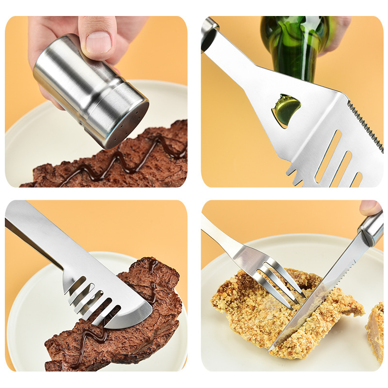 Set ustensile gratar ZMR 26 piese din otel inoxidabil premium cu geanta aluminiu 43x27x8cm – accesorii BBQ profesionale pentru picnic, camping si gatit in aer liber, rezistente la rugina, sigure, usor [4]