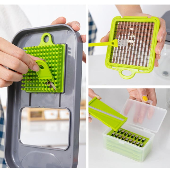 Tocator si Razatoare Multifunctionala 22 in 1, Lame Inox, Caserola cu Scurgere, Accesorii de Protectie, Feliere, Tocare, Razuire, Separator Oua, Accesorii Curatare, Ideal pentru Salate, Legume si Fruc [4]