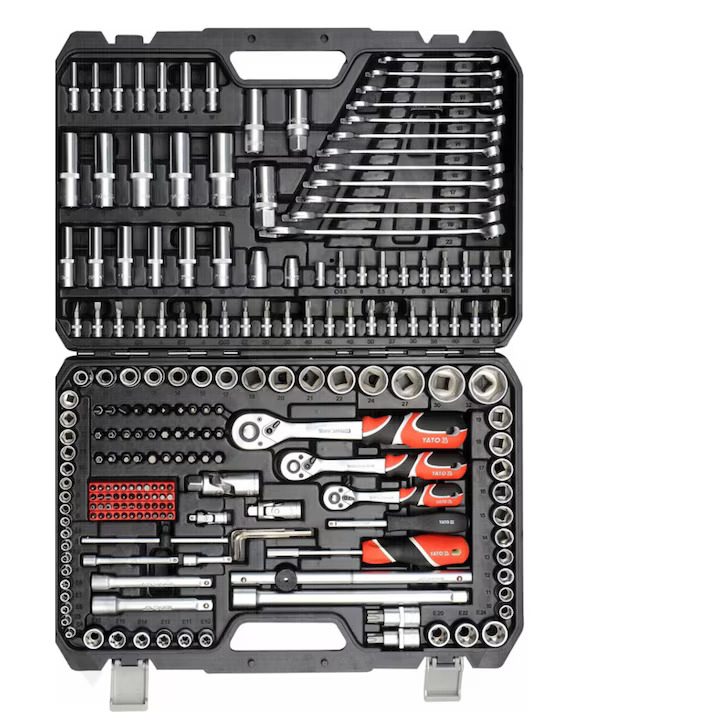 Trusa Profesionala XXL de Scule, 216 Piese din Crom-Vanadiu, Chei Tubulare Lungi pentru Bujii, Standard, Surubelnita Biti, Adaptoare, Antrenor Culisabil, Organizare Metalica, Atelier, Auto, DIY [3]