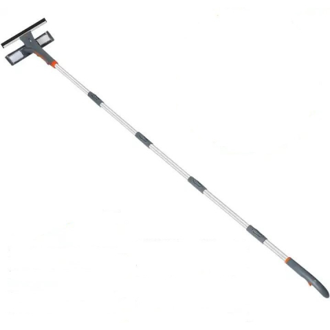 Curățenie și întreținere - Stergător de geamuri telescopic ZMR cu pulverizator integrat, 2 lavete microfibră, racletă cauciuc, extensibil 25-193 cm, multifuncțional, gri
