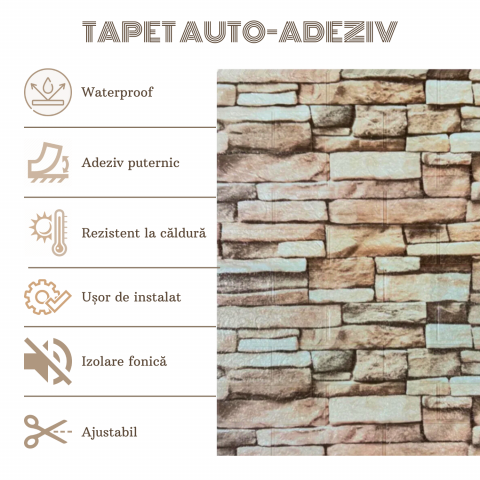 Set 10 Panouri Decorative Autoadezive 3D ZMR, 70x77 cm, Design 'Piatra Alb-Gri', Grosime 3 mm, Material PVC Rezistent, Acoperire: 5,4 mp – Adauga Rusticitate in Living sau Spatii Comerciale [3]