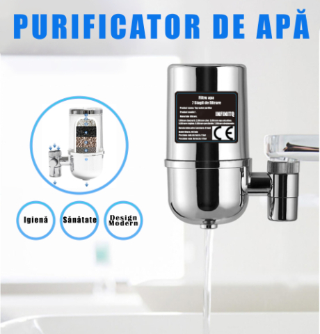 Filtru de apă pentru robinet ZMR, capacitate 50.000L, 7 etape filtrare, cartuș reutilizabil, elimină impurități, clor și metale grele, montaj rapid, argintiu [3]