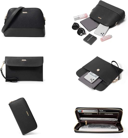 Set 4 genți de mână și umăr ZMR, piele sintetică rezistentă, modele diverse, capacitate mare, negru [1]