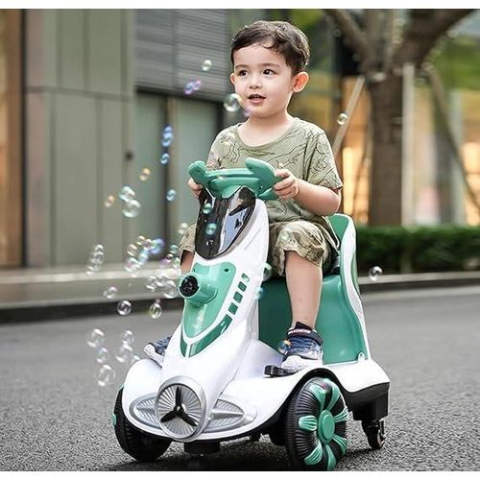 Scuter electric pentru copii ZMR 3-6 ani, 6V 4Ah, aparat făcut baloane și boxă muzicală, viteză 3.5-5.5 km/h, telecomandă verde [1]