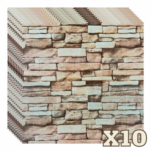 TAPET 3D AUTOADEZIV - Set 10 Panouri Decorative Autoadezive 3D ZMR, 70x77 cm, Design 'Piatra Alb-Gri', Grosime 3 mm, Material PVC Rezistent, Acoperire: 5,4 mp – Adauga Rusticitate in Living sau Spatii Comerciale